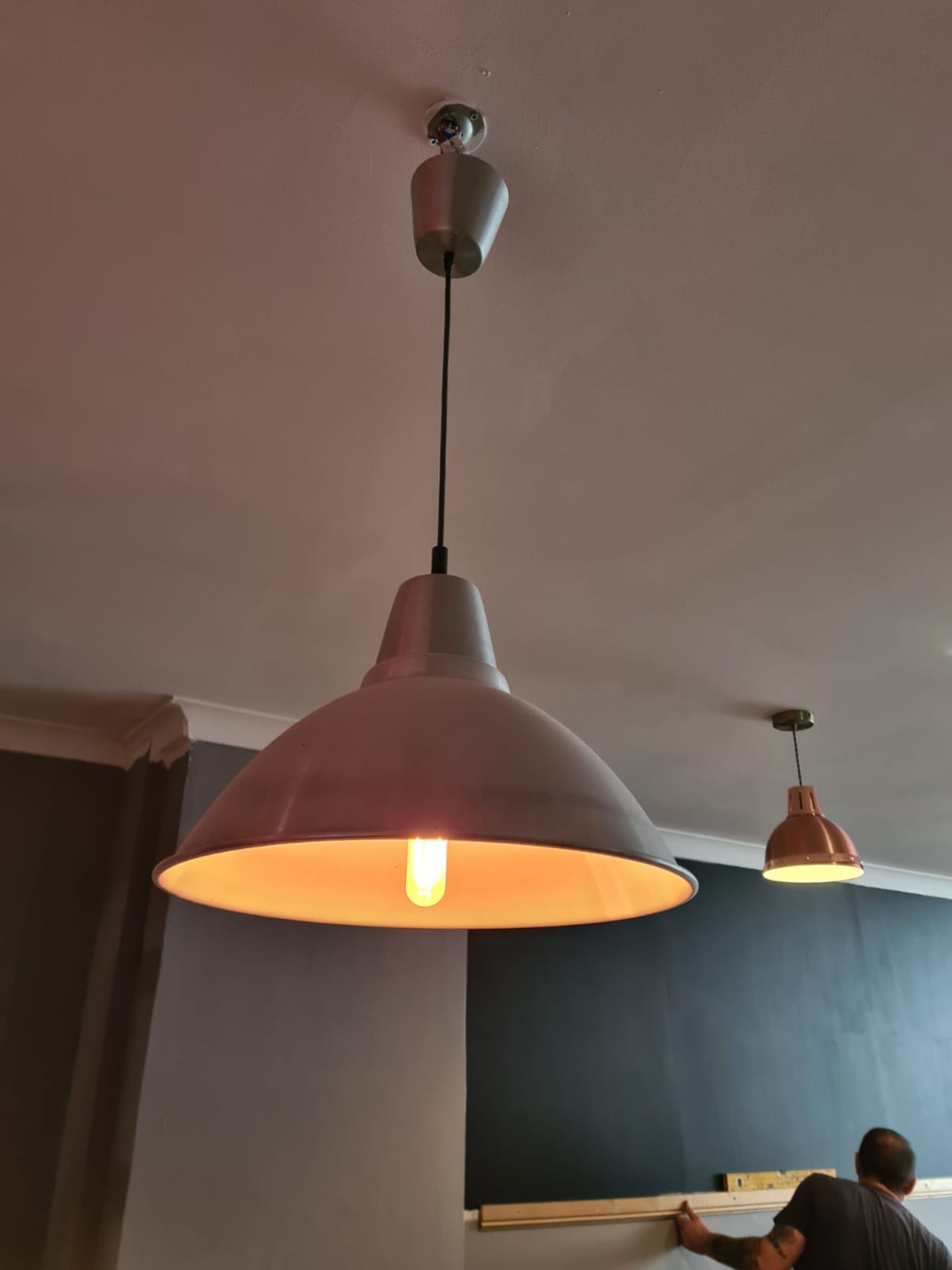 3 X PENDANT METAL LIGHTS, TAKEN DOWN FROM ABOVE A BAR NO RESERVE - Image 2 of 7