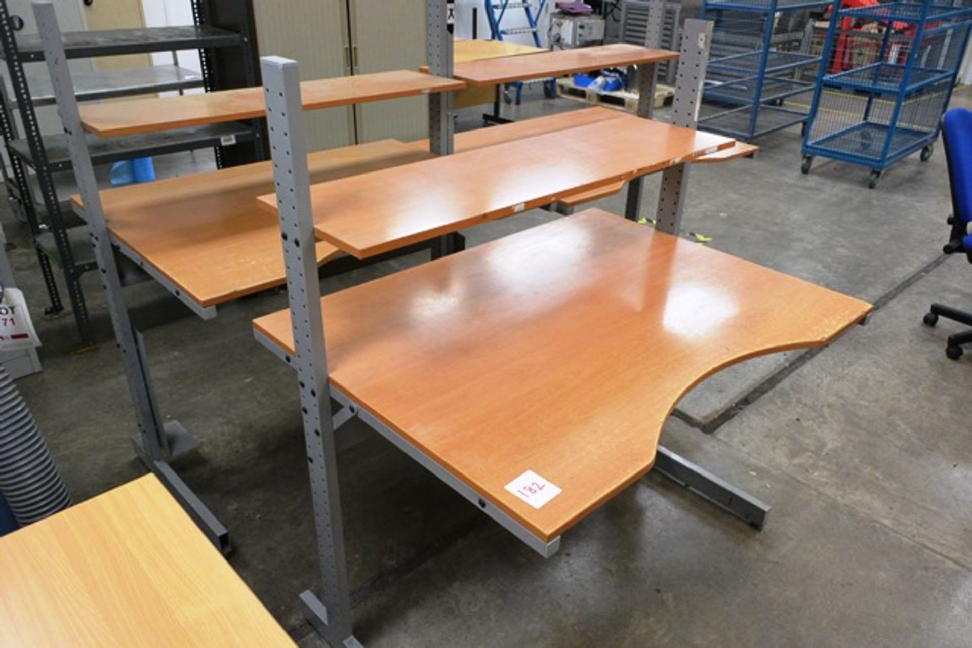 Three twin level/steel frame wood effect desks