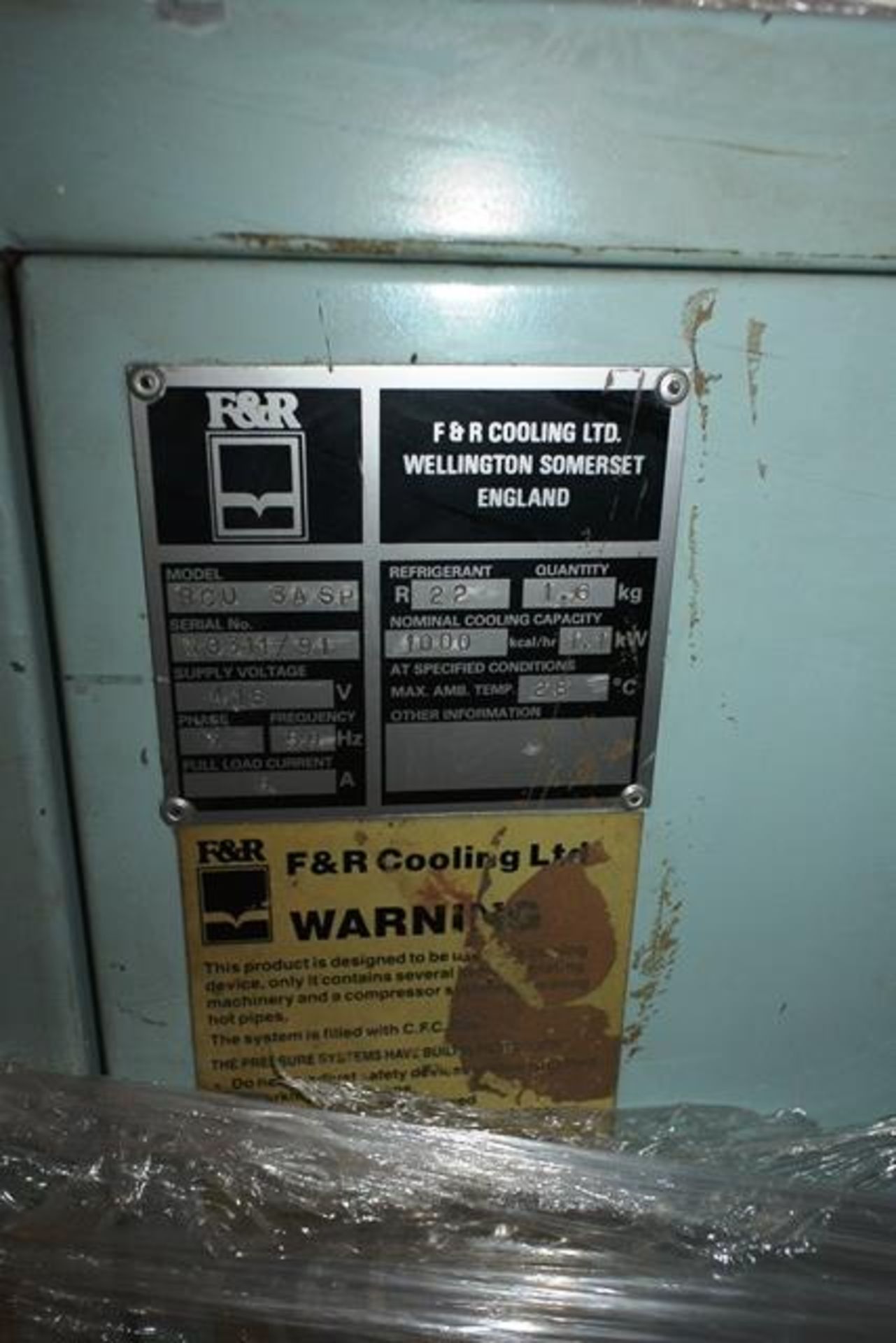 F and R RCU 3A SP chiller unit, refrigerant R22, serial no. W8311/91, 3 phase (Please note: this - Image 3 of 3