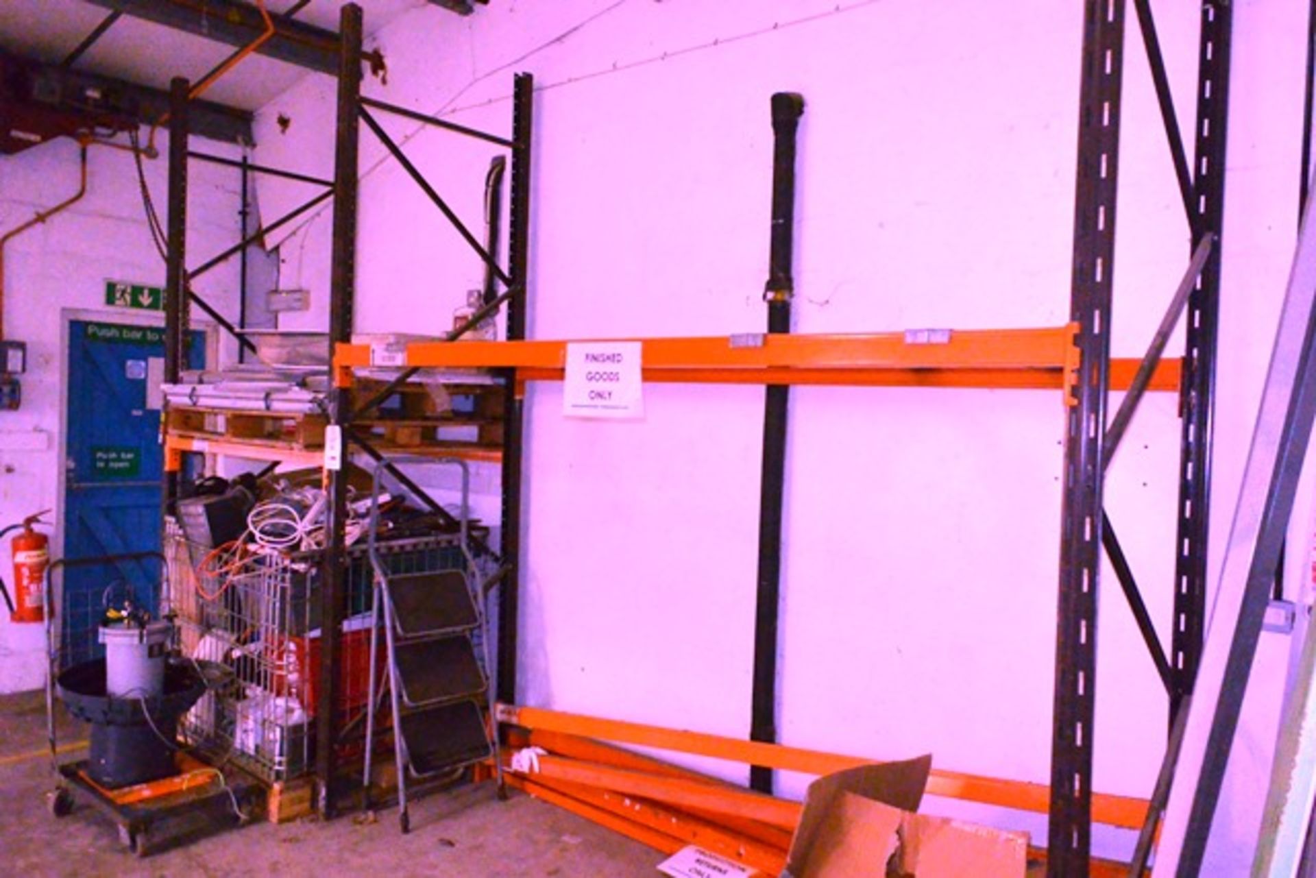 Two bays of adjustable boltless pallet racking, approx height 3000m, bay width 1200mm and 2750mm (