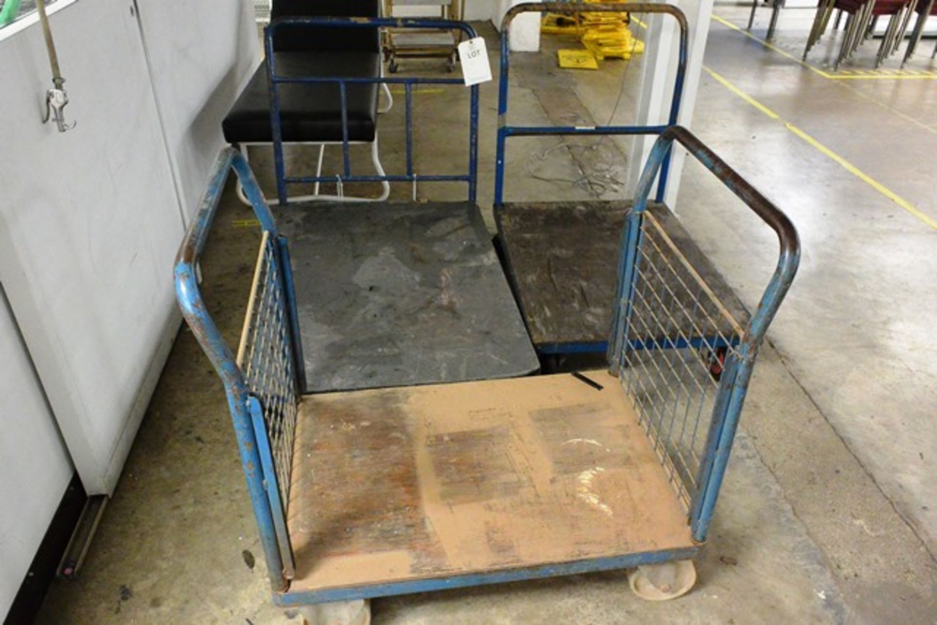 Three various mobile transport trollies