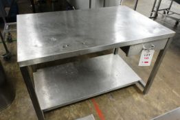 Stainless steel frame single drawer table, approx dimensions to be confirmed shortly