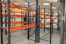 Five bays of adjustable boltless pallet racking, approx height 2600 - 3000mm, approx bay width range