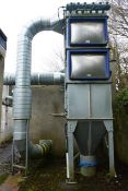 Galvanised steel 6 sock/bag extraction unit, with Cyclone fan unit, silo approx 5m x 1.2m x 1.2m (