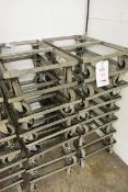 Sixteen steel frame mobile trollies, dimensions are 675mm x 420mm approx
