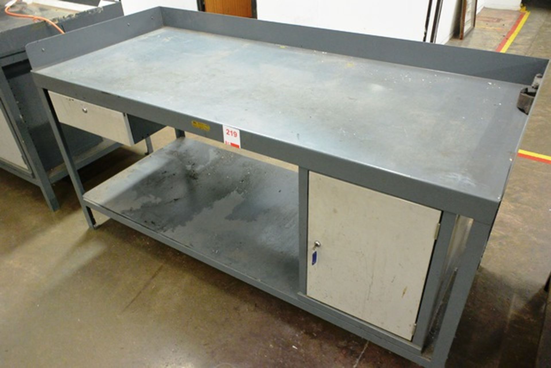 Steel twin level rectangular workbench, approx 1800 x 780mm