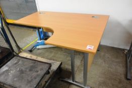 Two light oak effect L shape desks, approx 1600 x 1200mm