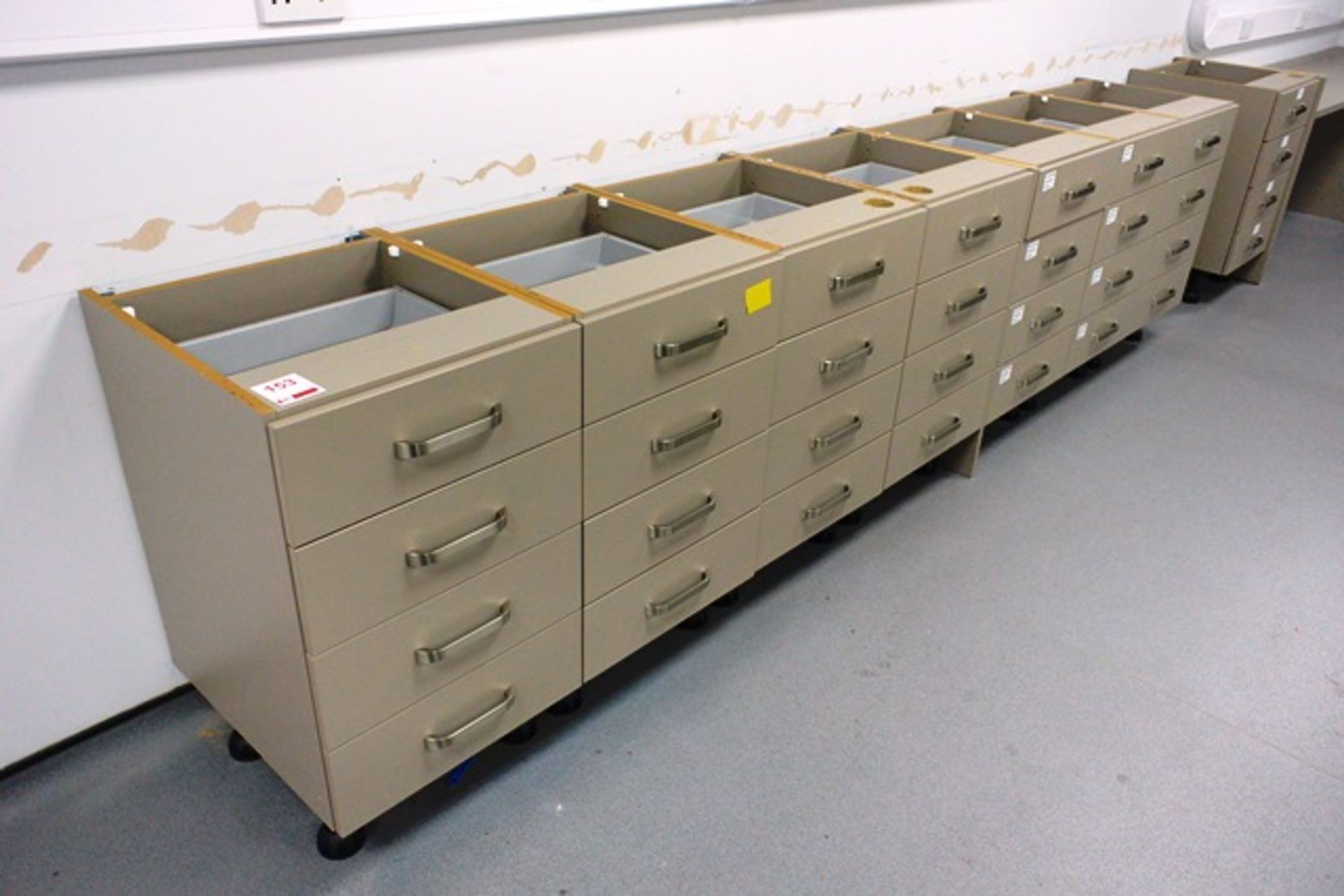 Eight Ultima 4-drawer, modular carcass units (as lotted), no worktop (please note: will require