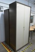 Two steel frame tamber fronted storage cabinets