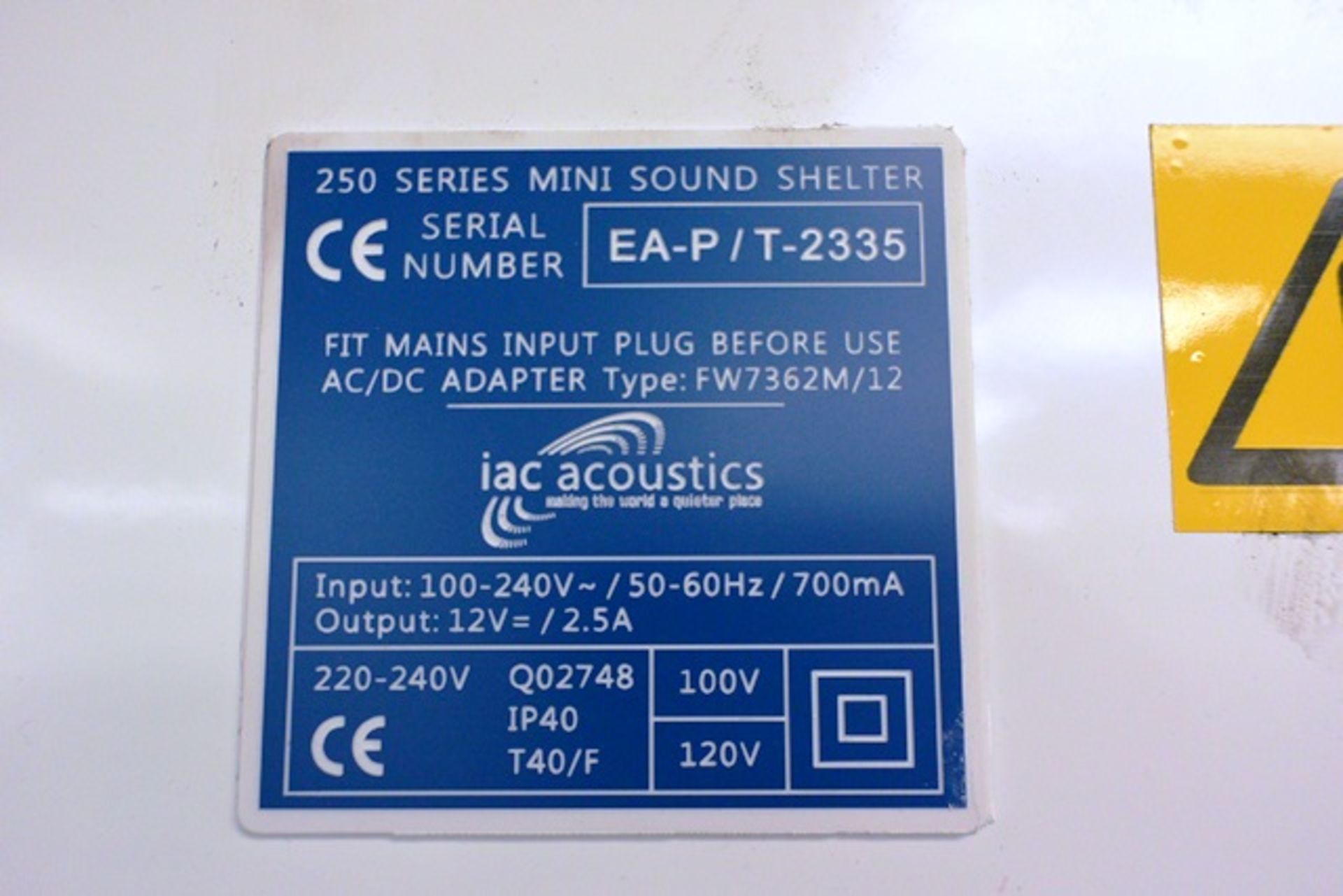 IAC Acoustics RH-Industrial Acoustics Company acoustic cabinet, model 250 Mini Type 1, serial no. - Image 4 of 4