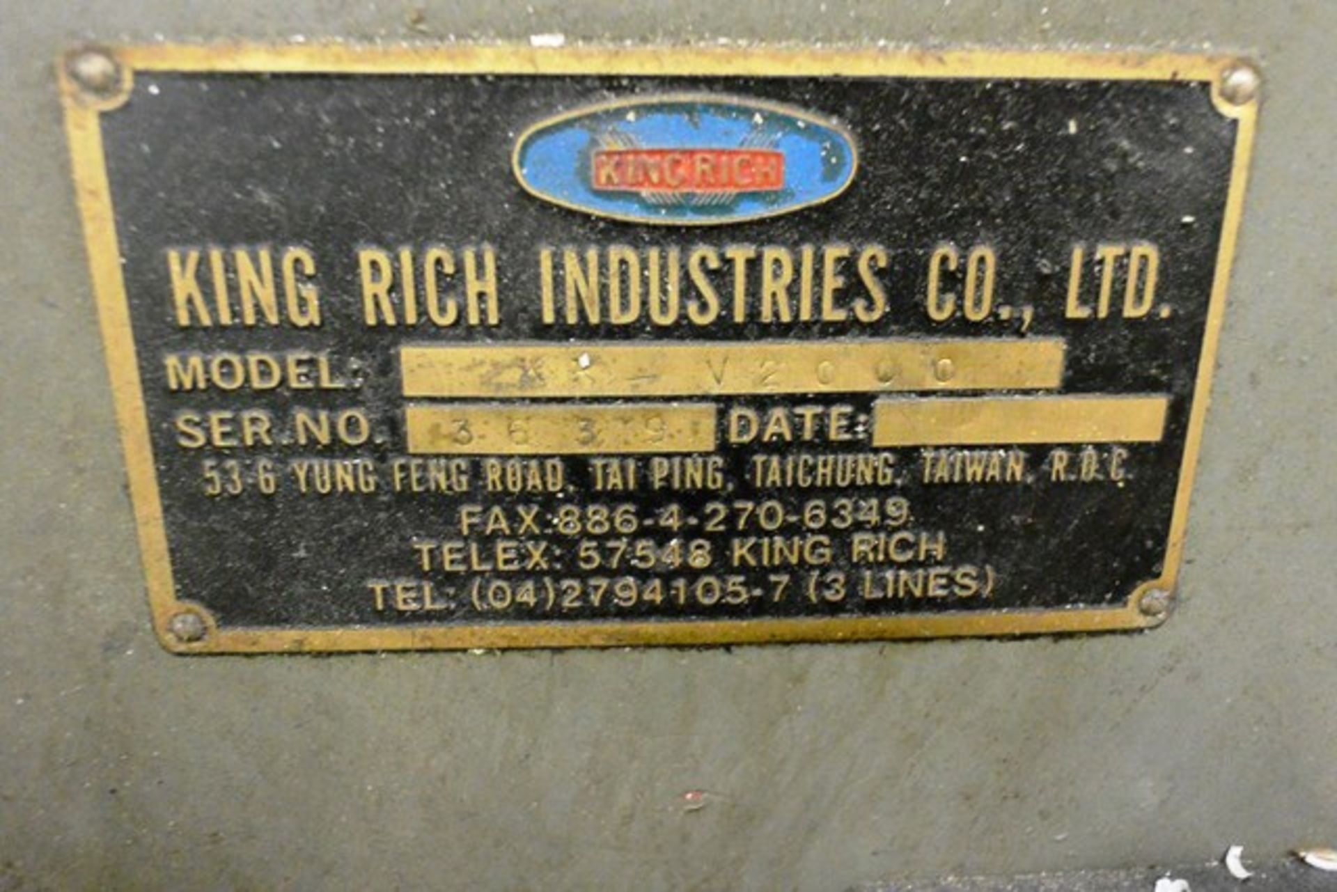 King Rich KRV2000 turret mill, serial no. 3639, with digital read out, approx table size 1220mm x - Image 6 of 7