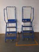 2 - 4-tread mobile warehouse step ladders (Blue)