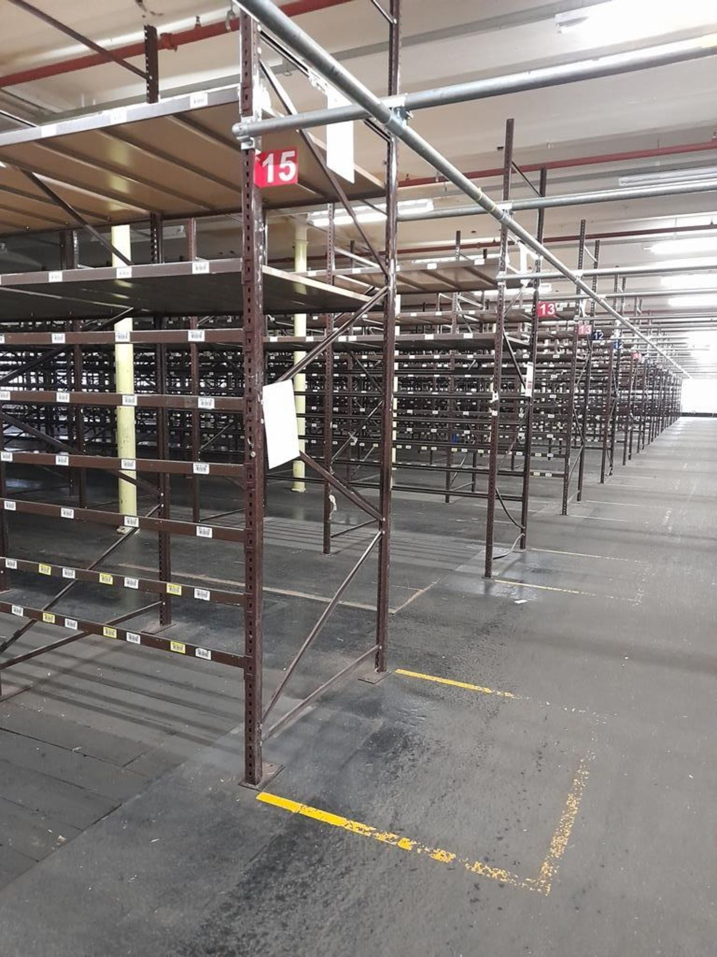 Light duty metal storage shelving racking - 50 uprights, with 250 pairs of beams and associated