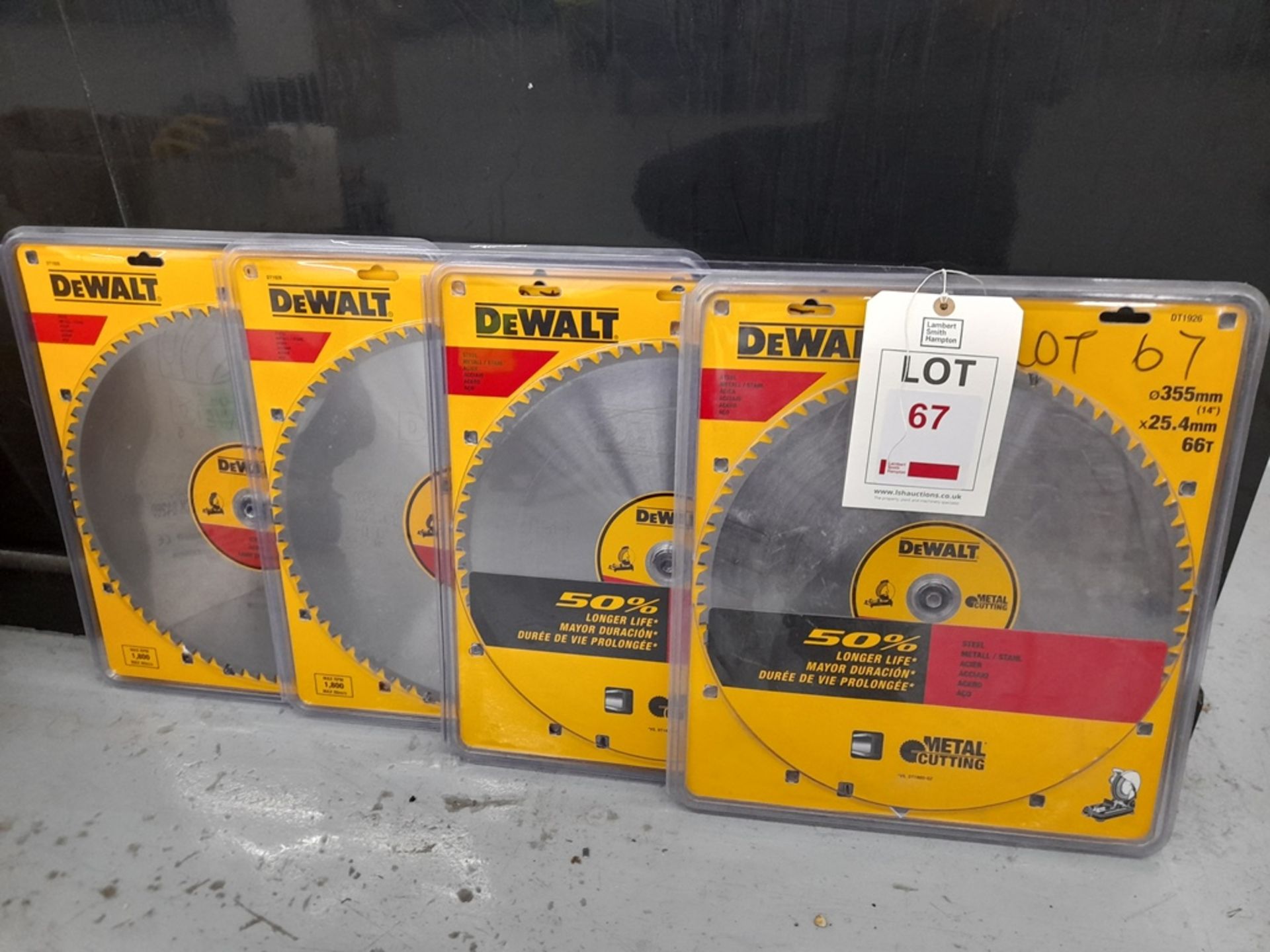 4 - DeWalt steel 355mm x 25.4mm 66T circular saw blades, as lotted