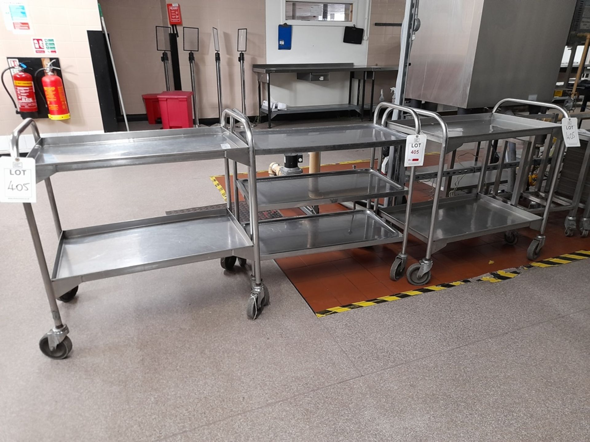 3 - Stainless steel twin shelf trolleys, as lotted