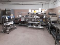 4 - Stainless steel 4-tier racks and 1 mobile stainless steel rack (Contents not included)