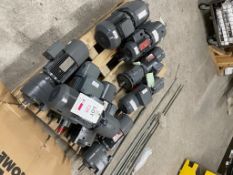 Pallet of 10 various conveyor motors, labelled as 'repaired', as lotted