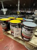 4 - 5 Litre tins of Traffic Yellow floor paint and 2 - 5 Litre tins of Rust-Oleum Steel Grey floor