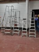 1 - 7-tread warehouse steps, 1 - 6-tread warehouse steps, 1 - 7-tread step ladder an 1 - 6 tread