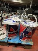 3 - 5 Litre tins of Poppy gloss paint, 1 -5 Litre tin of White gloss paint, 1 - 5 Litre tins of
