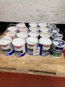 15 - 5 Litre tins of Leyland Trade Black emulsion paint, and 4 - 5 Litre tins of Armstead Galant