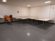 Canteen furniture including 17 tables, 20 various dining chairs and 2 poser chairs