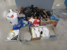 Assorted PPE including steel toe cap shoes, 3M 6800 face masks gloves, paper overalls, hand