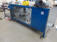Steel workbench with under storage cupboard, 1850mm x 920mm and Record No 34 bench vice -