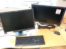 Lenovo M7105 MT-M-10M7-0007 UK desktop PC with two LCD monitors, keyboard, mouse