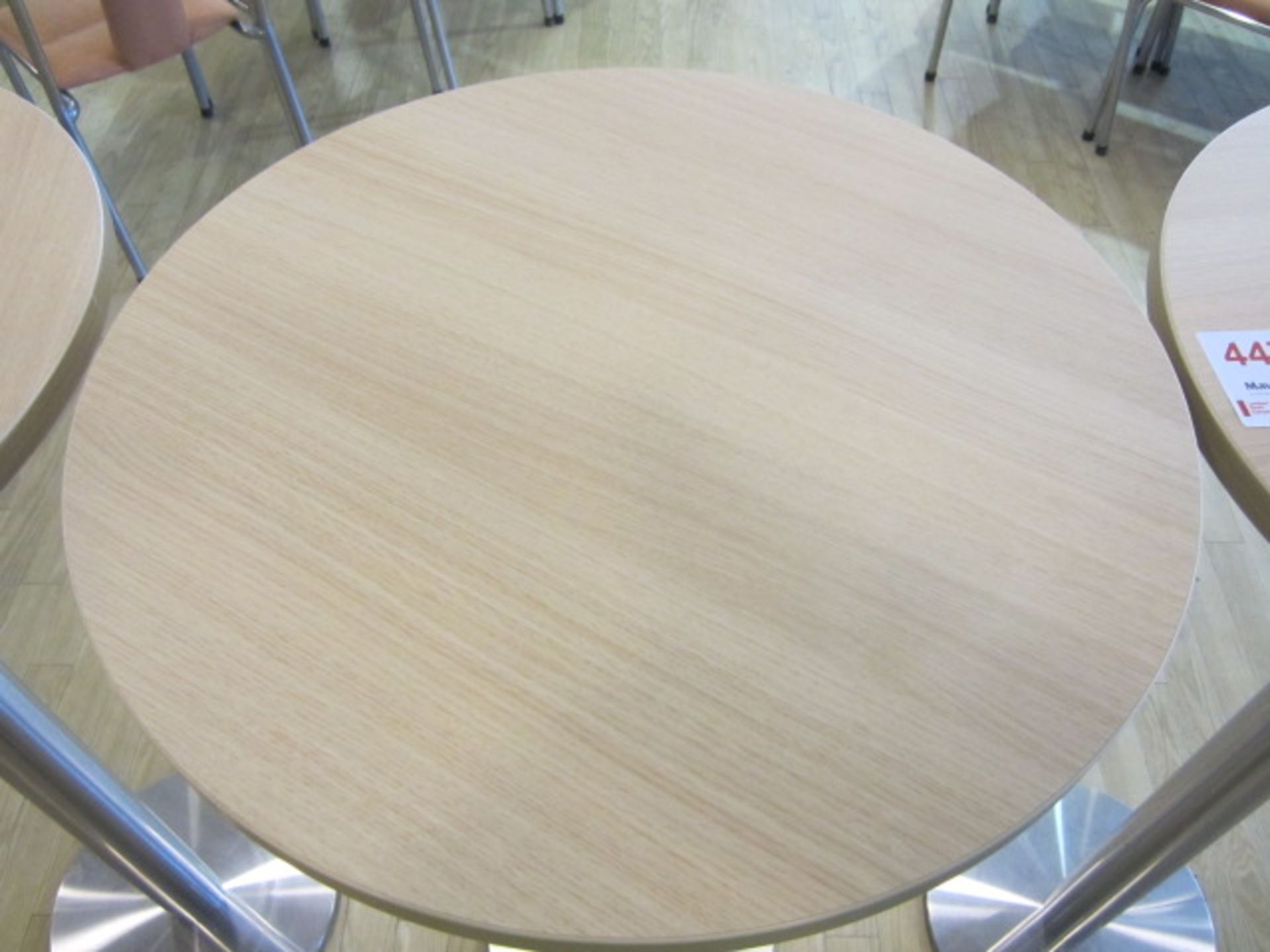 Two wood effect circular high canteen tables, 600mm dia - Image 2 of 2