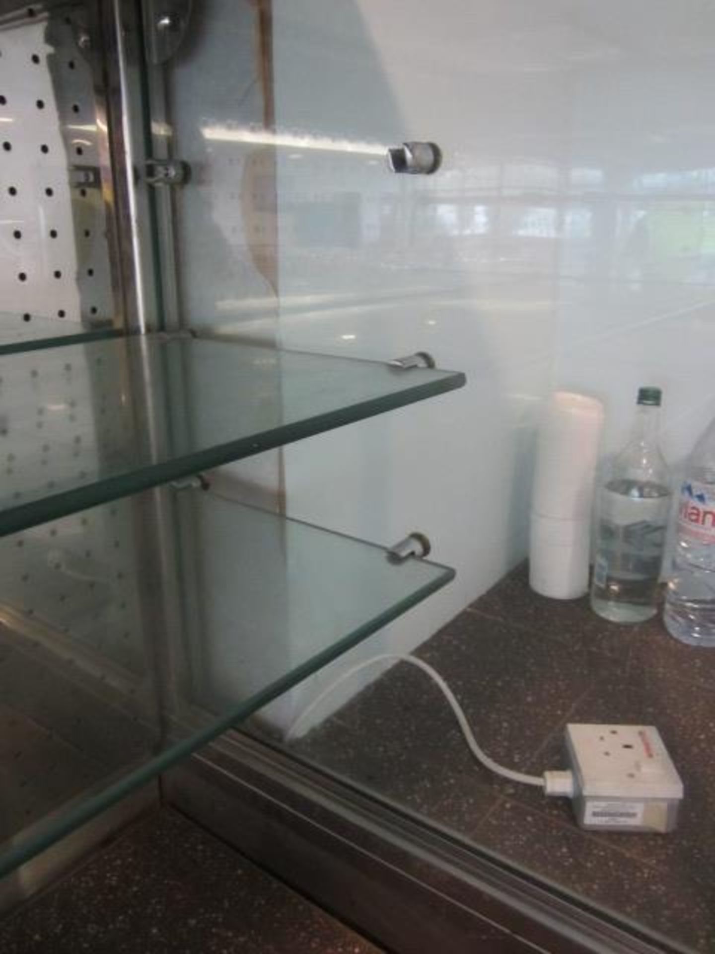 Tiled top serving counter with glass shelf chiller display, under canopy lighting, soup warmer, - Image 7 of 10