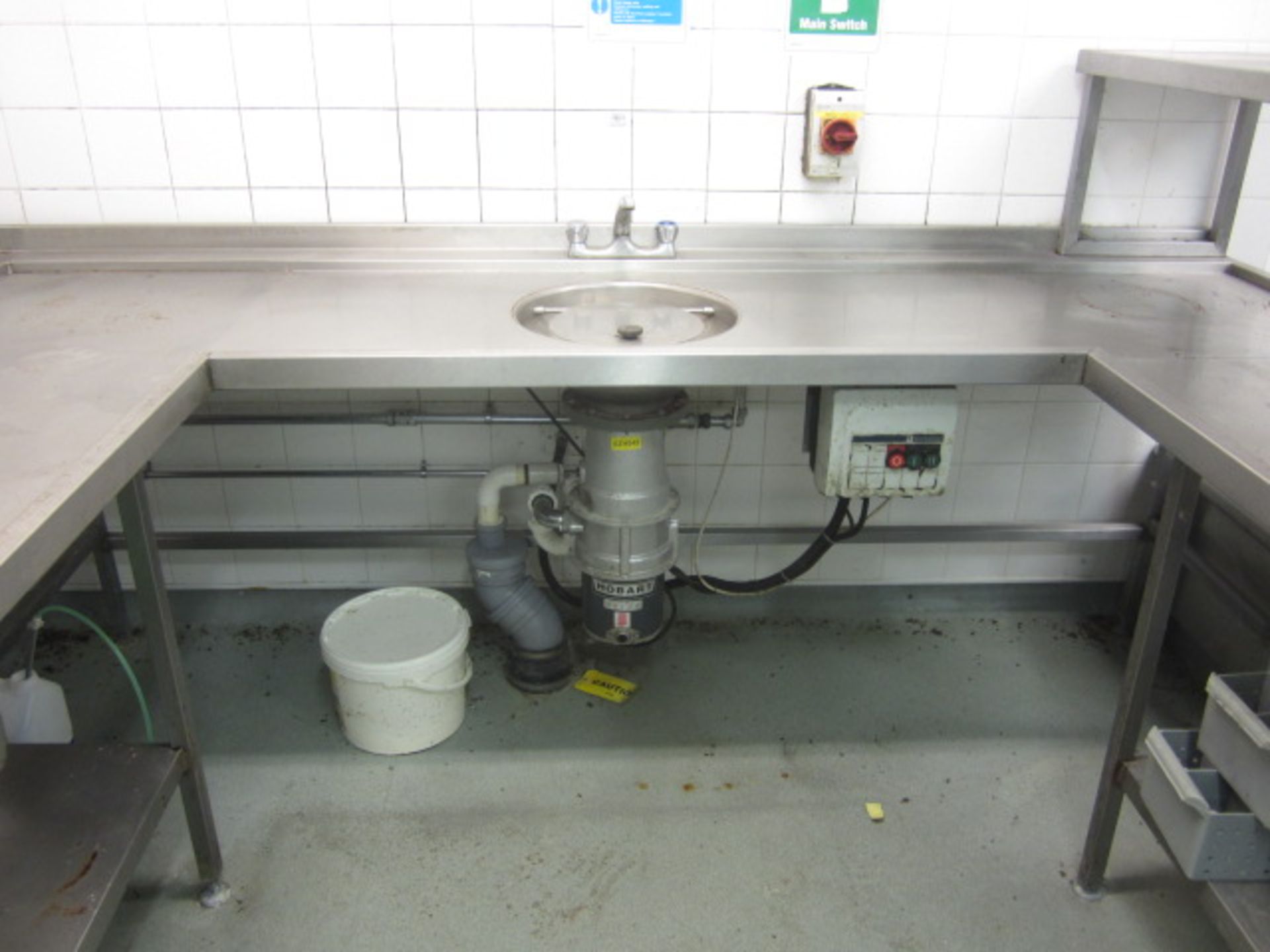 Stainless steel washing station including Hobart top load commercial dishwasher, 650 x 650, U - Image 8 of 10