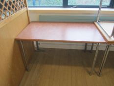 Four veneered top rectangular canteen tables, 1250mm x 760mm