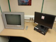 Lenovo Thinkcentre desktop PC, LCD monitor, keyboard, mouse, Samsung DVD/VCR TV