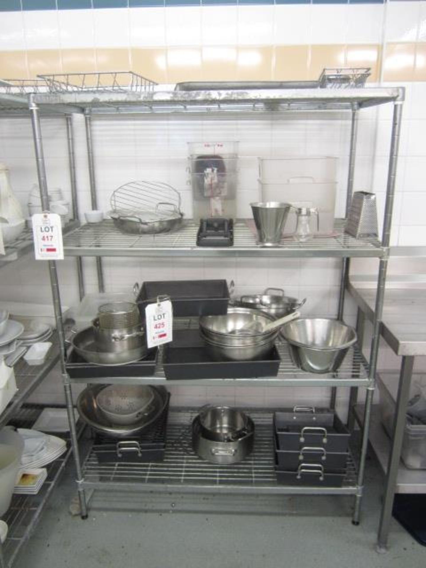 Quantity of assorted pots, pans, cooking utensils, trays, etc.