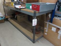 Metal frame workbench with two timber shelves, approx. size 2m x depth 750mm x height 900mm -