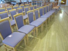 Eight wood framed purple upholstered seat/back canteen chairs