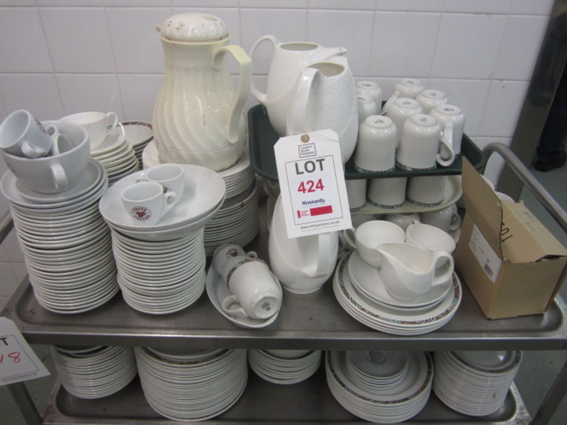 Quantity of assorted chinaware including plates, cups, saucers, jugs, serving bowls, etc.,