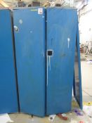 Steel 2-door cabinet with contents including electrical components, etc.