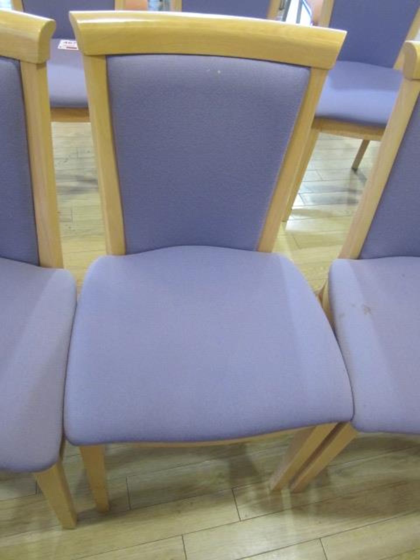 Eight wood framed purple upholstered seat/back canteen chairs - Image 2 of 2