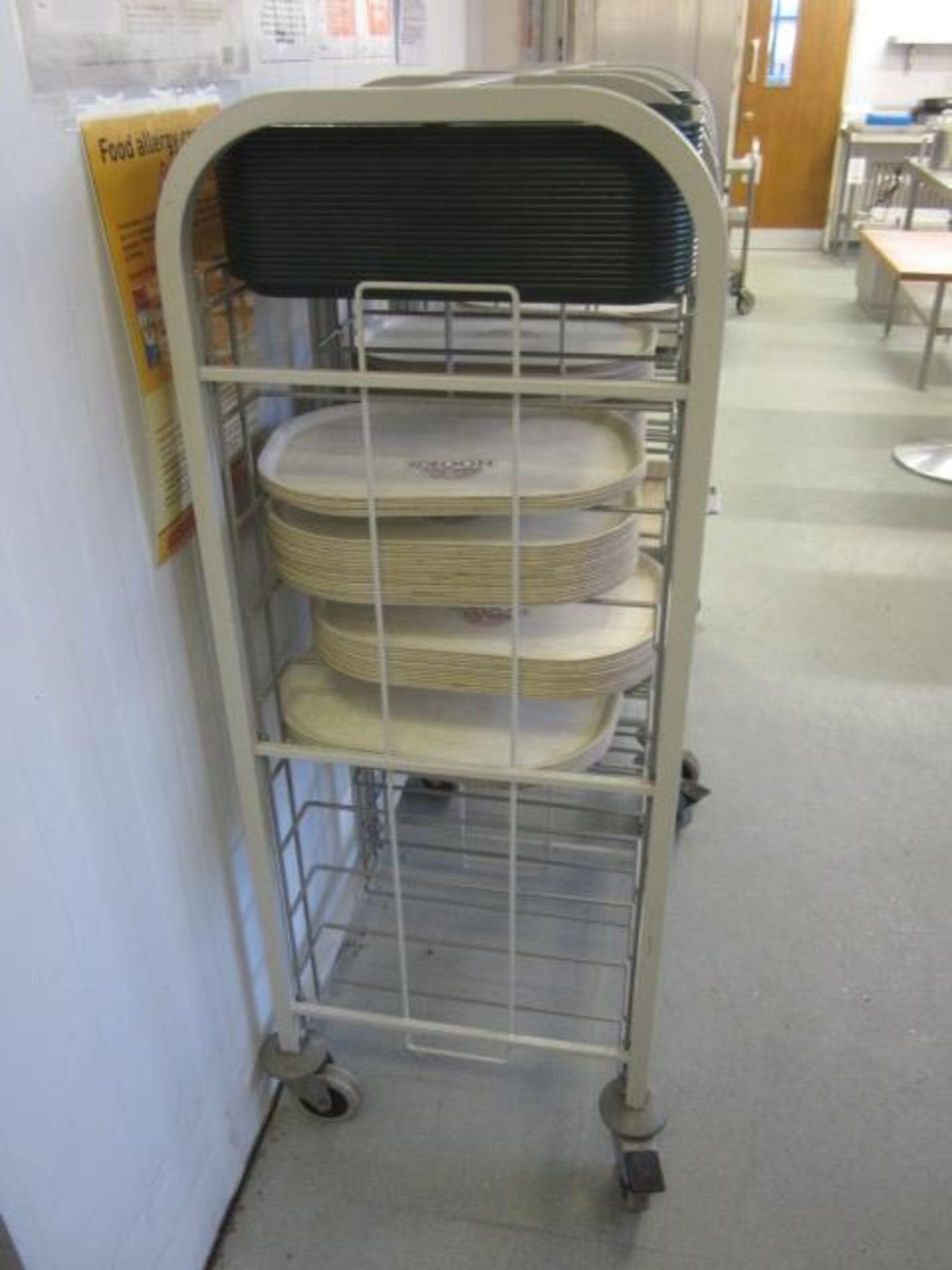 Two multi shelf mobile tray trollies with assorted trays - Image 2 of 2