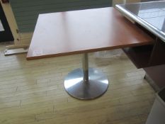 Three veneered square canteen tables, 900mm x 900mm