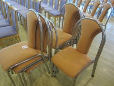 Ten chrome frame upholstered seat/back stacking canteen chairs