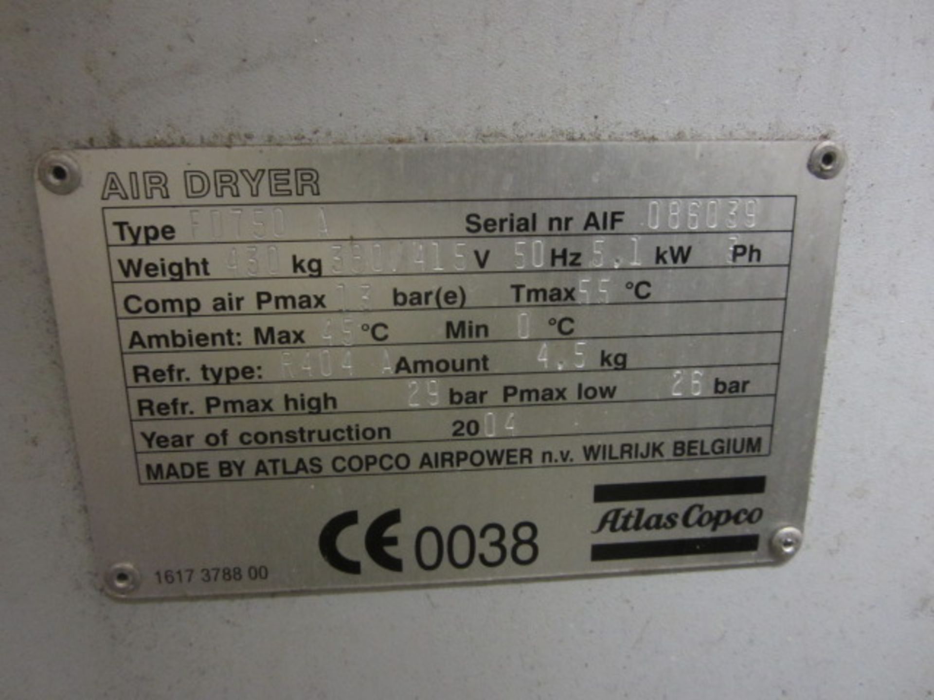 Atlas Copco FD750 VSD air dryer, type FD750A, serial no. 086039 (2004) (Please note: A loading - Image 3 of 4