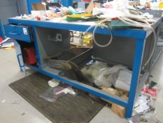 Steel workbench with under storage cupboard, 1850mm x 770mm - excluding contents