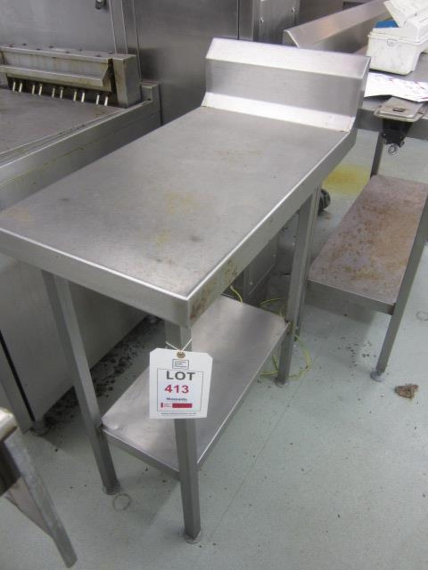 Two stainless steel preparation tables with splash back, undershelf, 400mm x 700mm / 270mm x 780mm