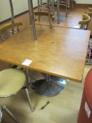 Three veneer top canteen tables, 900mm x 900mm