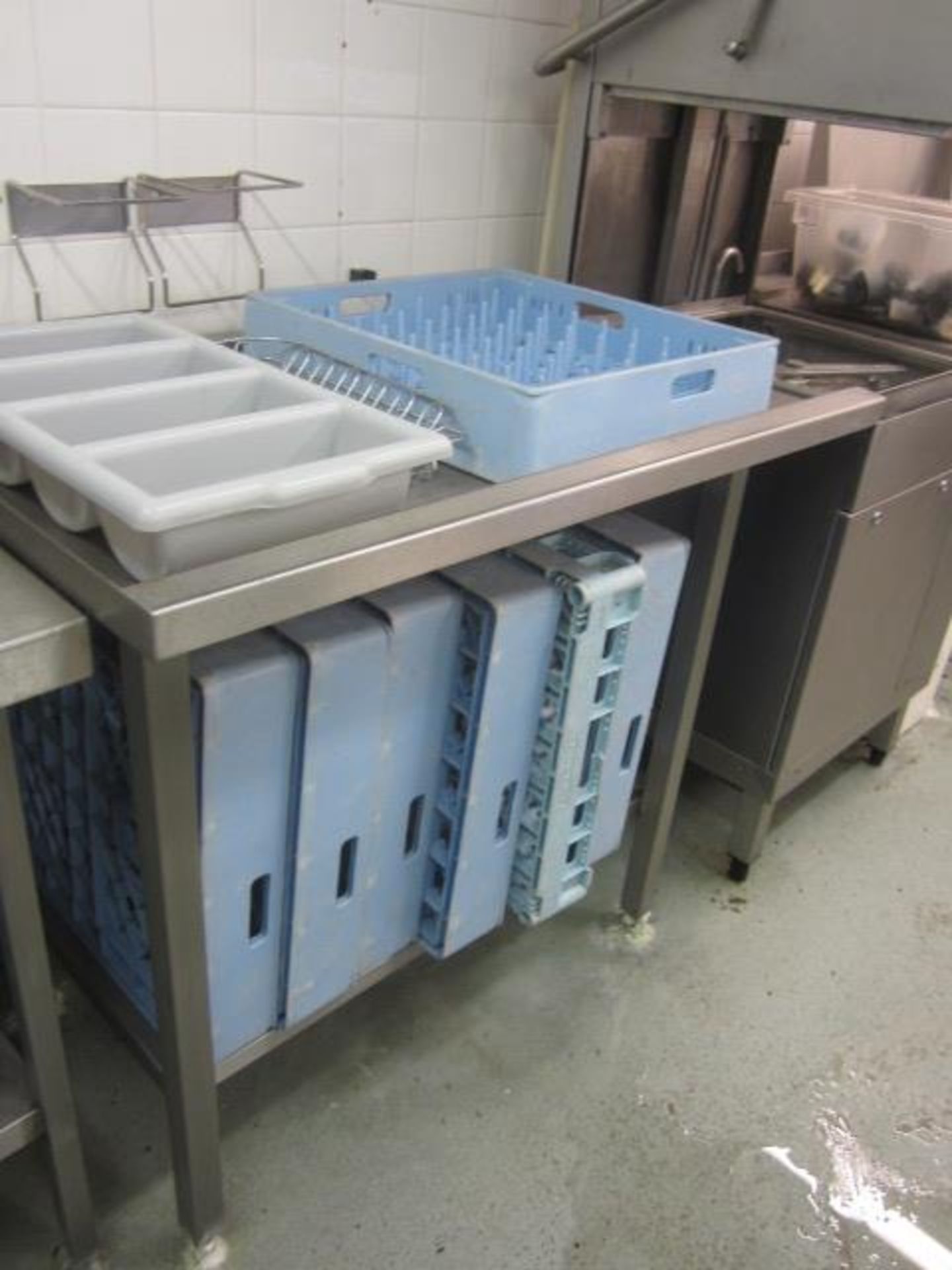 Stainless steel washing station including Hobart top load commercial dishwasher, 650 x 650, U - Image 6 of 10