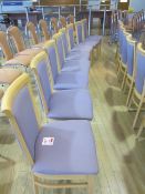 Eight wood framed purple upholstered seat/back canteen chairs