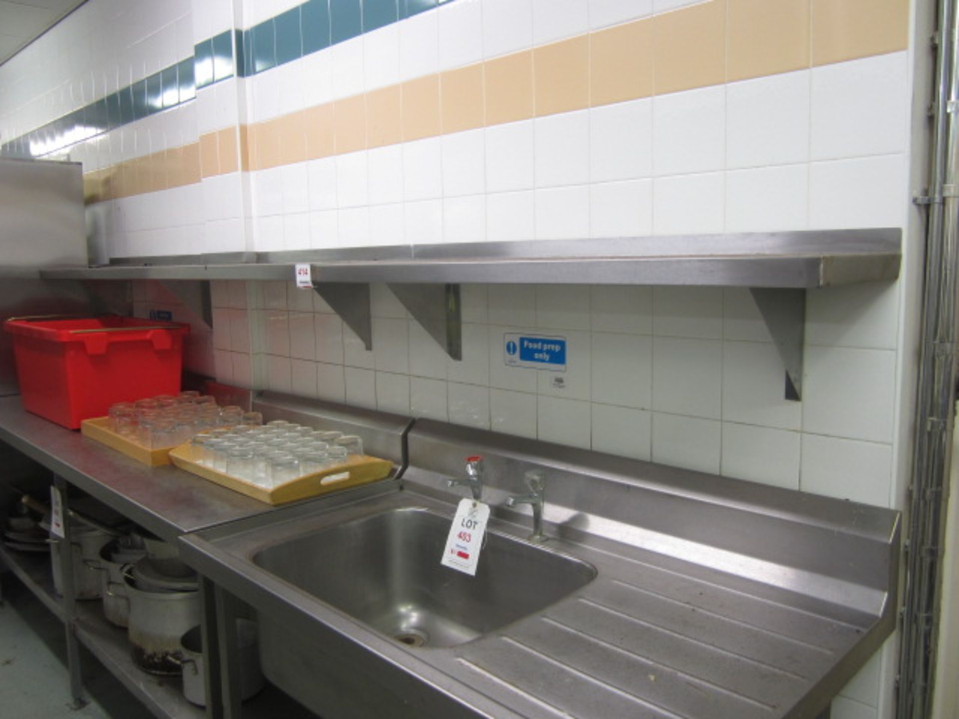 Two stainless steel shelves, 2250mm x 300mm / 1.2m x 300mm